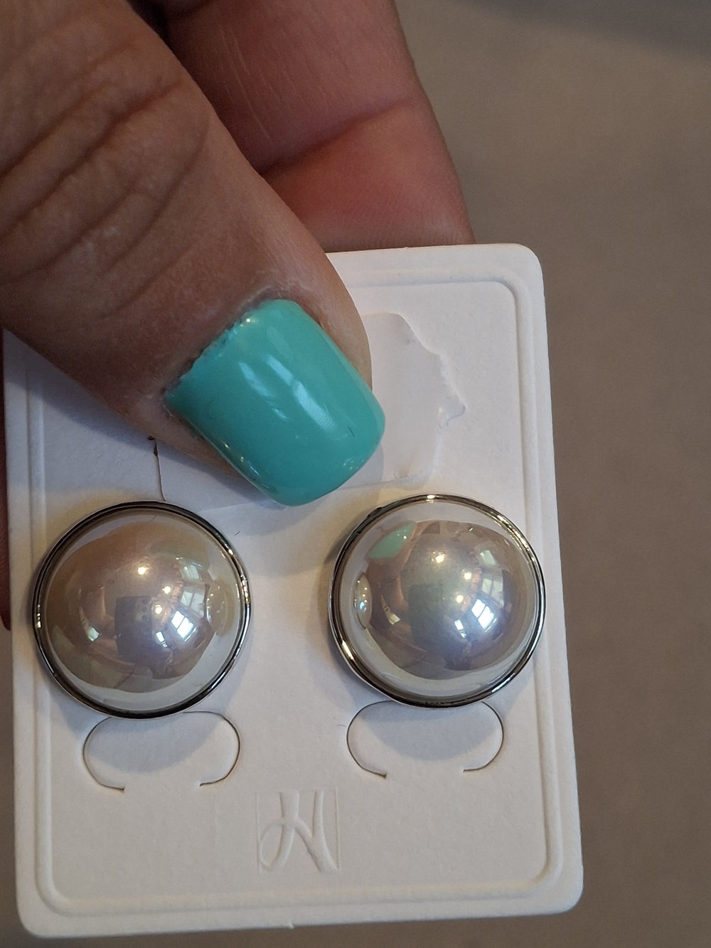 Classic Pearl Dome Stud Earrings in Iridescent White